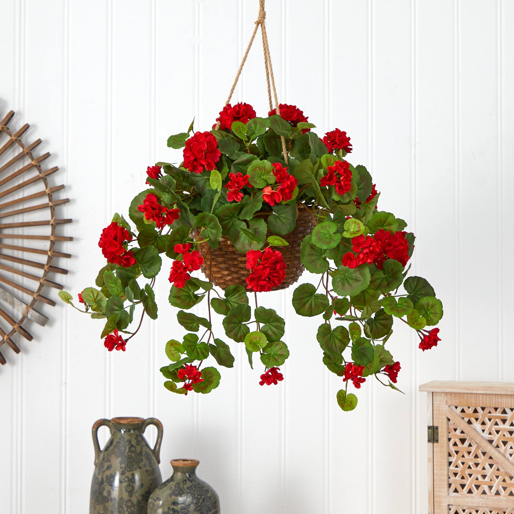 24" Red Geranium in Hanging Basket